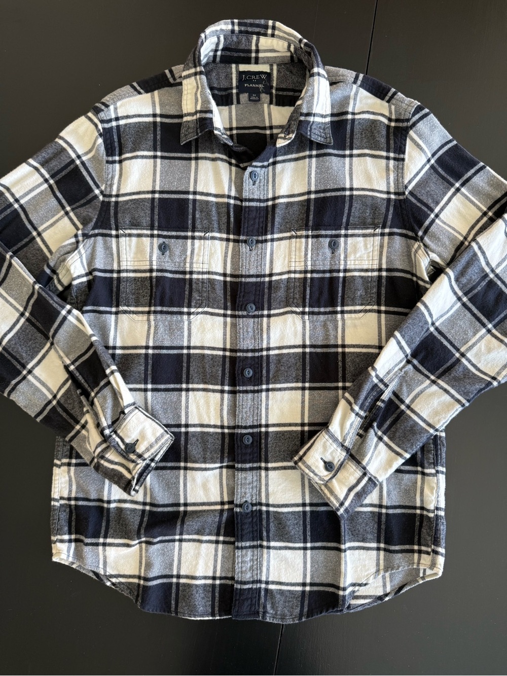 J. Crew Black and White Plaid Button-Down Flannel Shirt